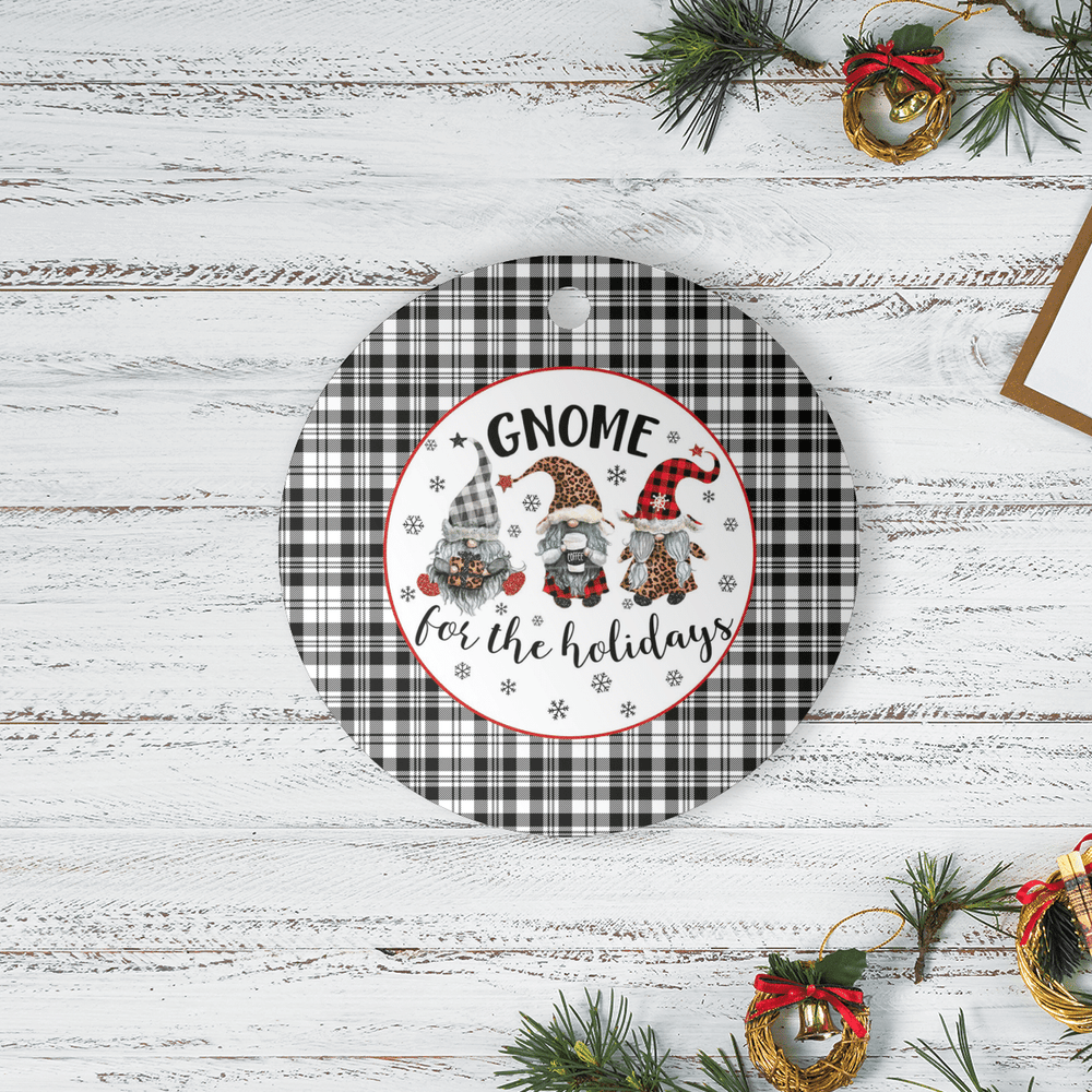 Clan Scott Black & White Modern Tartan Tartan Crest Gnome Round Ceramic Ornament XA13 Scott Black & White Modern Tartan Tartan Christmas