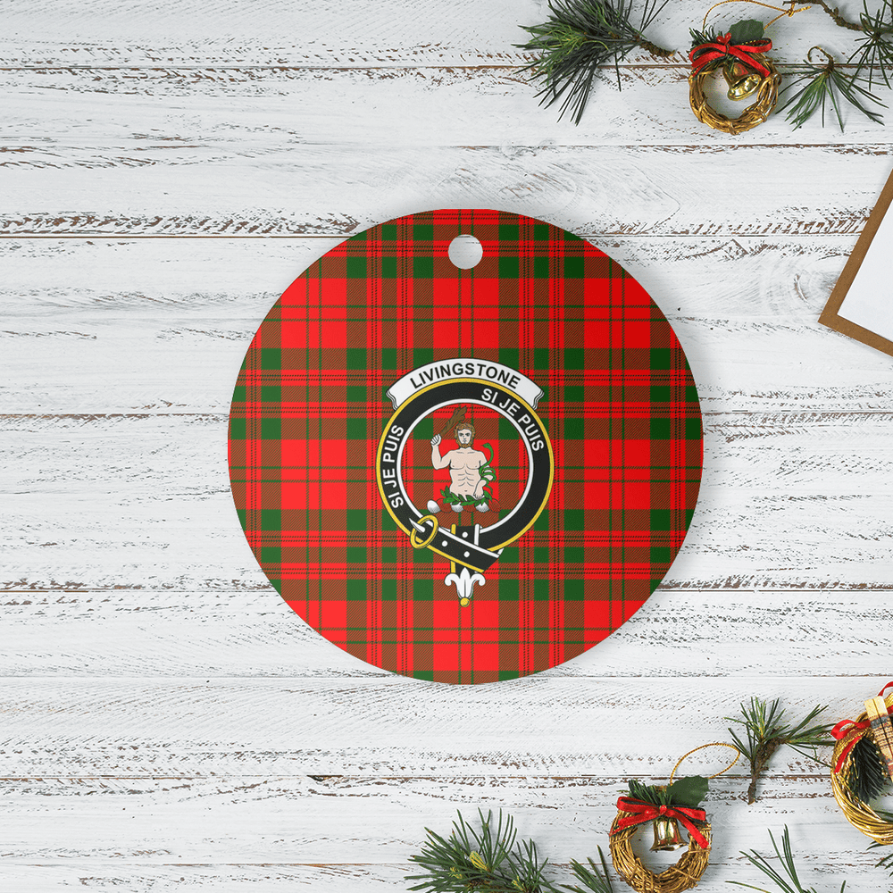 Clan Livingstone Modern Tartan Crest Round Ceramic Ornament KP17 Livingstone Modern Tartan Tartan Christmas