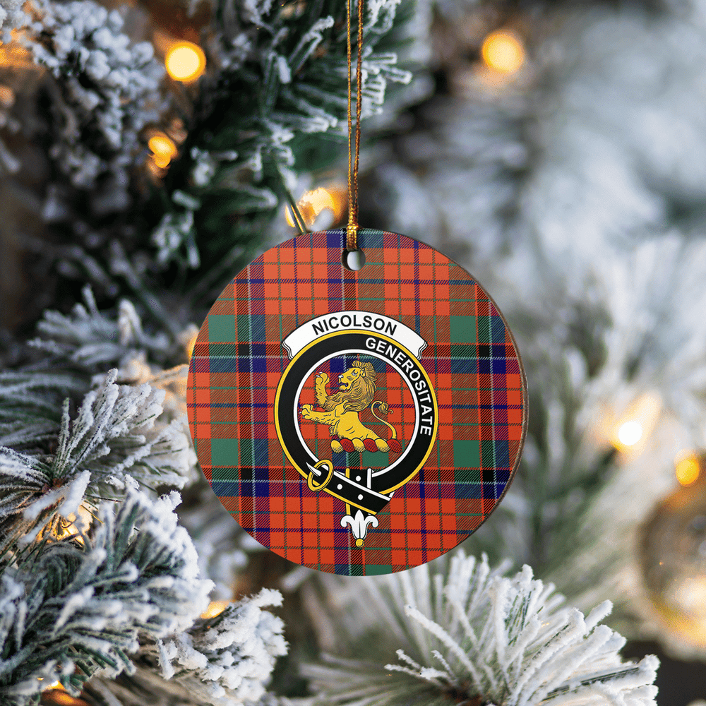 Clan Nicolson Ancient Tartan Crest Round Ceramic Ornament WE73 Nicolson Ancient Tartan Tartan Christmas