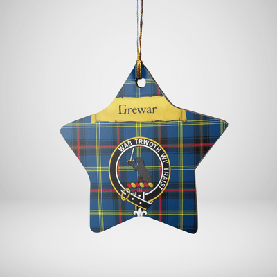 Clan Grewar Tartan Crest Star Ceramic Ornament