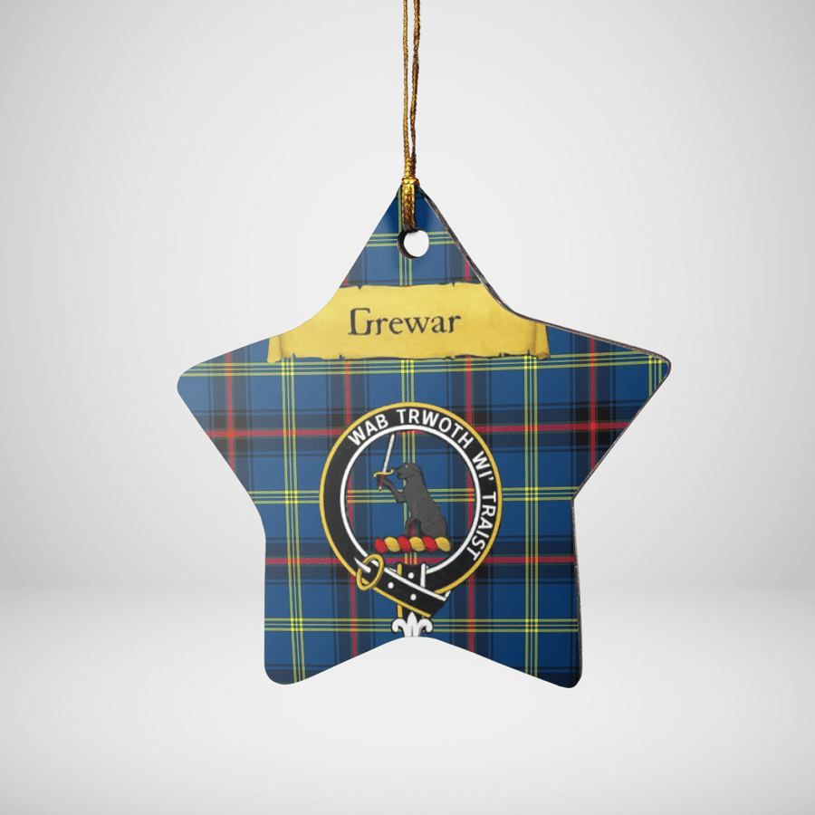 Clan Grewar Tartan Crest Star Ceramic Ornament IP37 Grewar Tartan Tartan Christmas