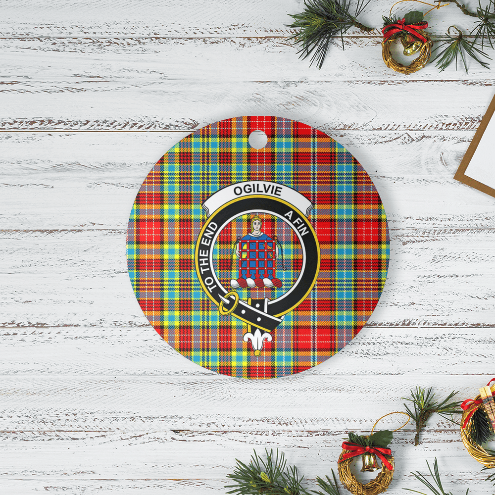 Clan Ogilvie Tartan Crest Round Ceramic Ornament JT12 Ogilvie Tartan Tartan Christmas