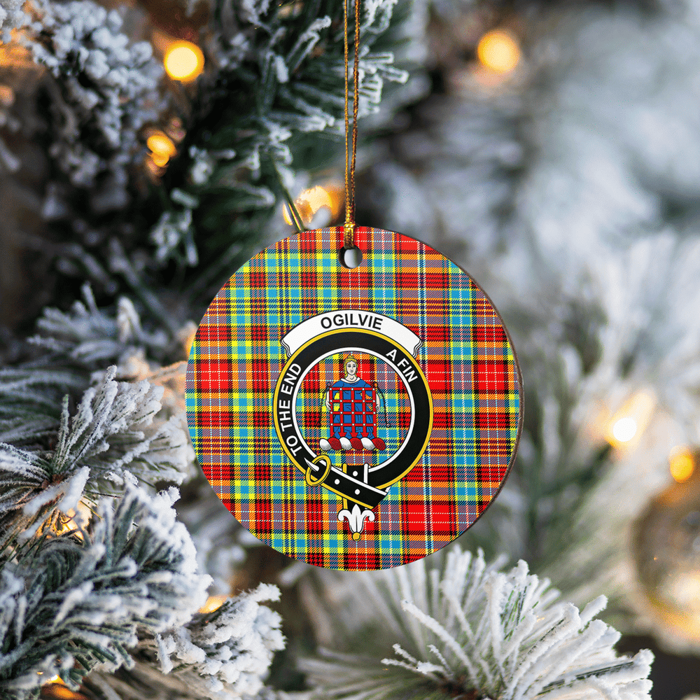 Clan Ogilvie Tartan Crest Round Ceramic Ornament JT12 Ogilvie Tartan Tartan Christmas