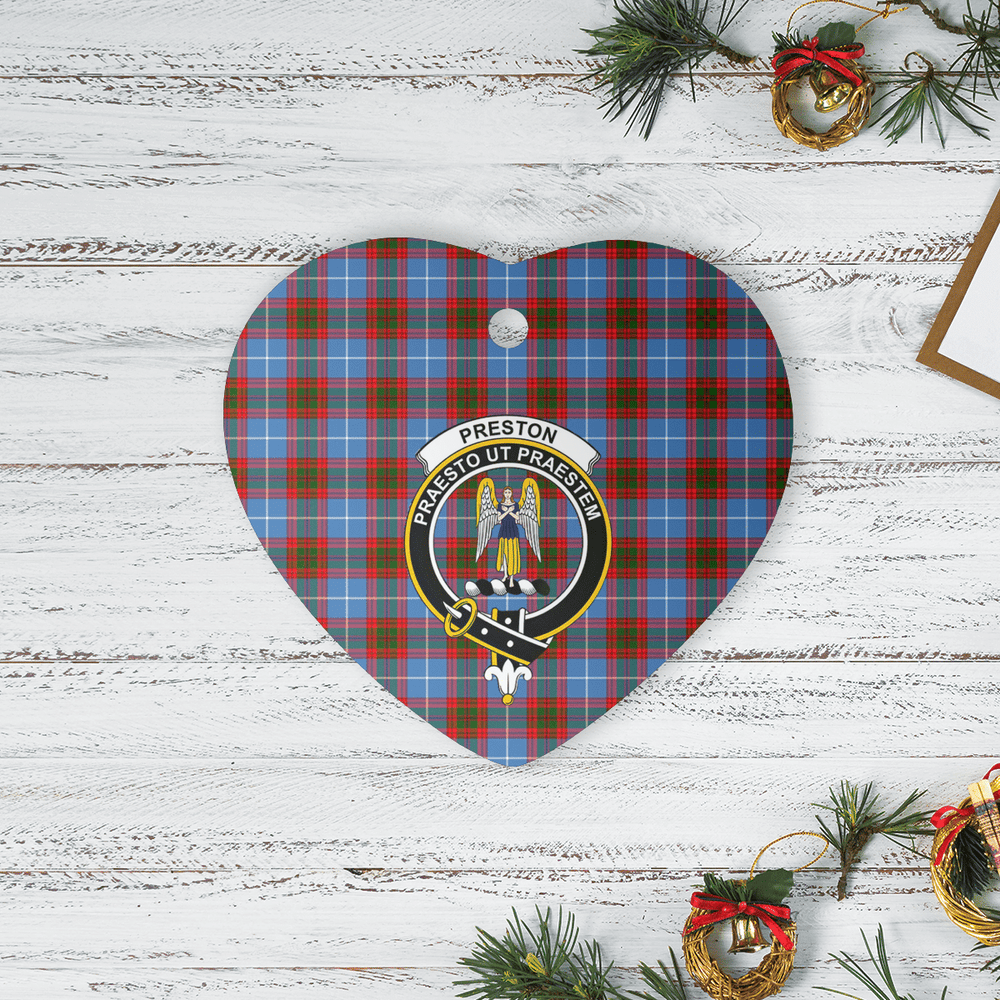Clan Preston (Edinburgh) Tartan Crest Heart Ceramic Ornament LO97 Preston (Edinburgh) Tartan Tartan Christmas