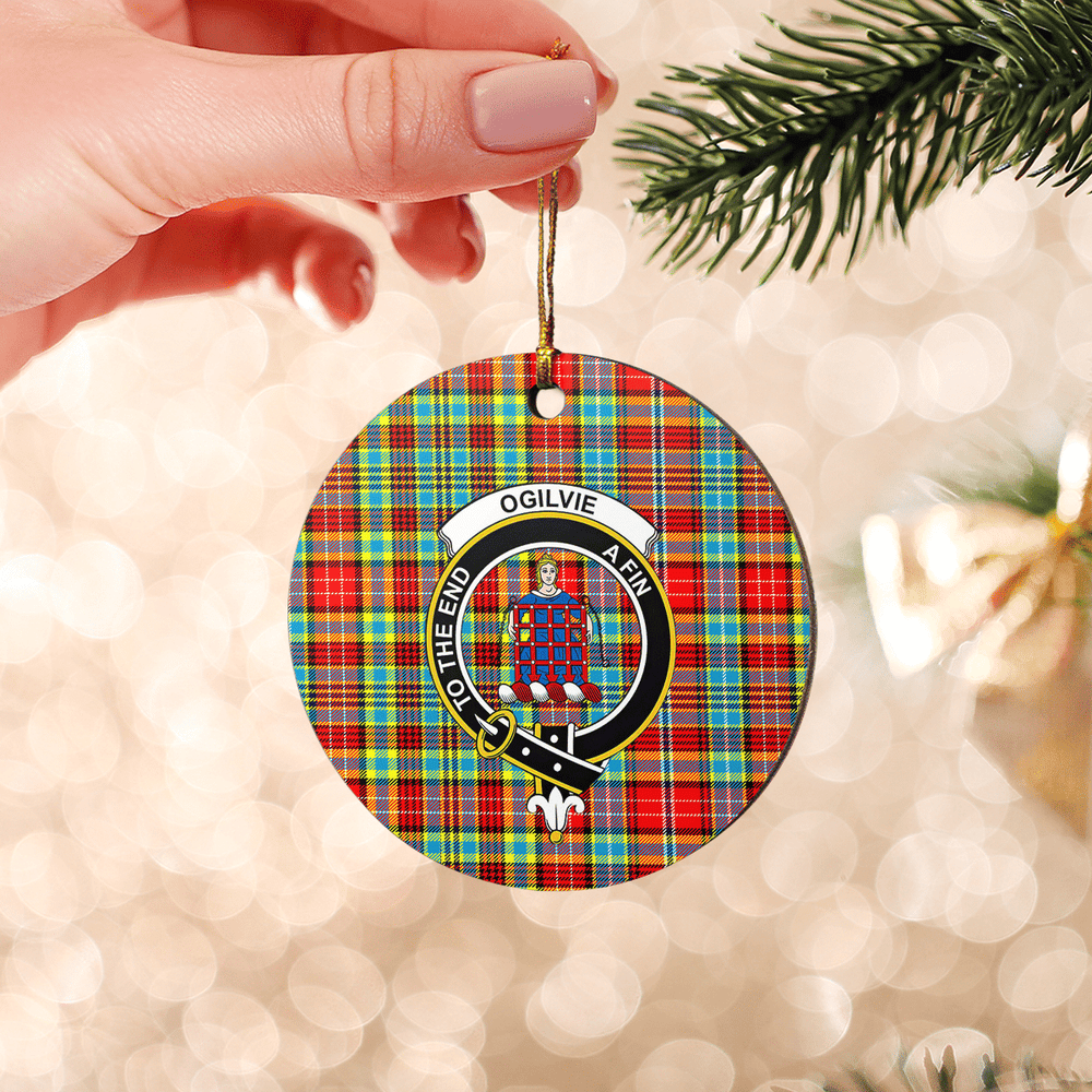 Clan Ogilvie Tartan Crest Round Ceramic Ornament JT12 Ogilvie Tartan Tartan Christmas