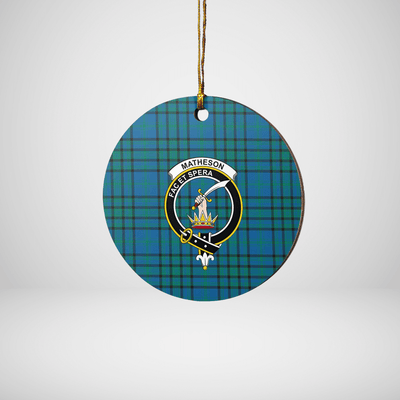 Clan Matheson Hunting Ancient Tartan Crest Round Ceramic Ornament