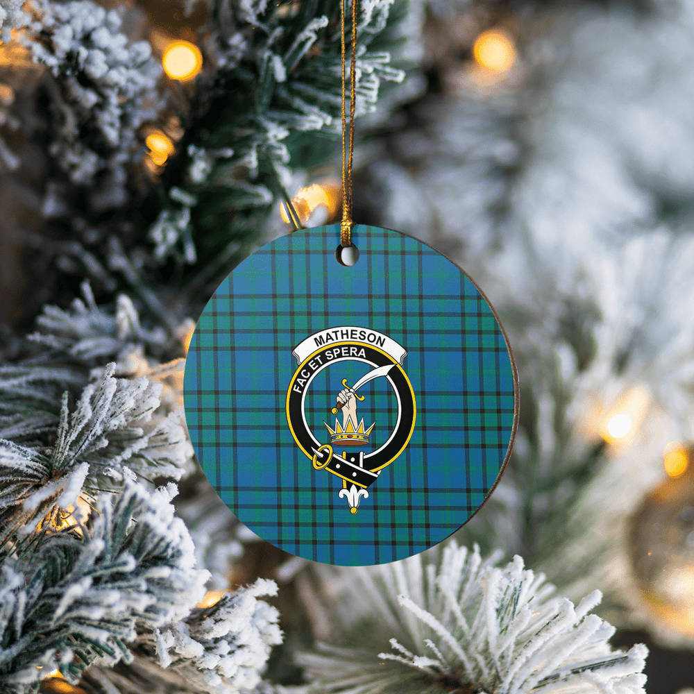 Clan Matheson Hunting Ancient Tartan Crest Round Ceramic Ornament UP57 Matheson Hunting Ancient Tartan Tartan Christmas
