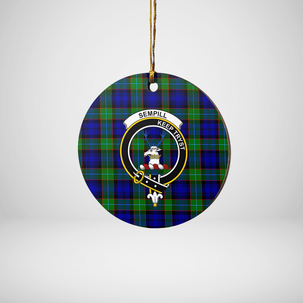 Clan Sempill Modern Tartan Crest Round Ceramic Ornament NQ74 Sempill Modern Tartan Tartan Christmas