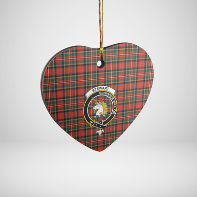 Clan Stewart (of Appin) Tartan Crest Heart Ceramic Ornament