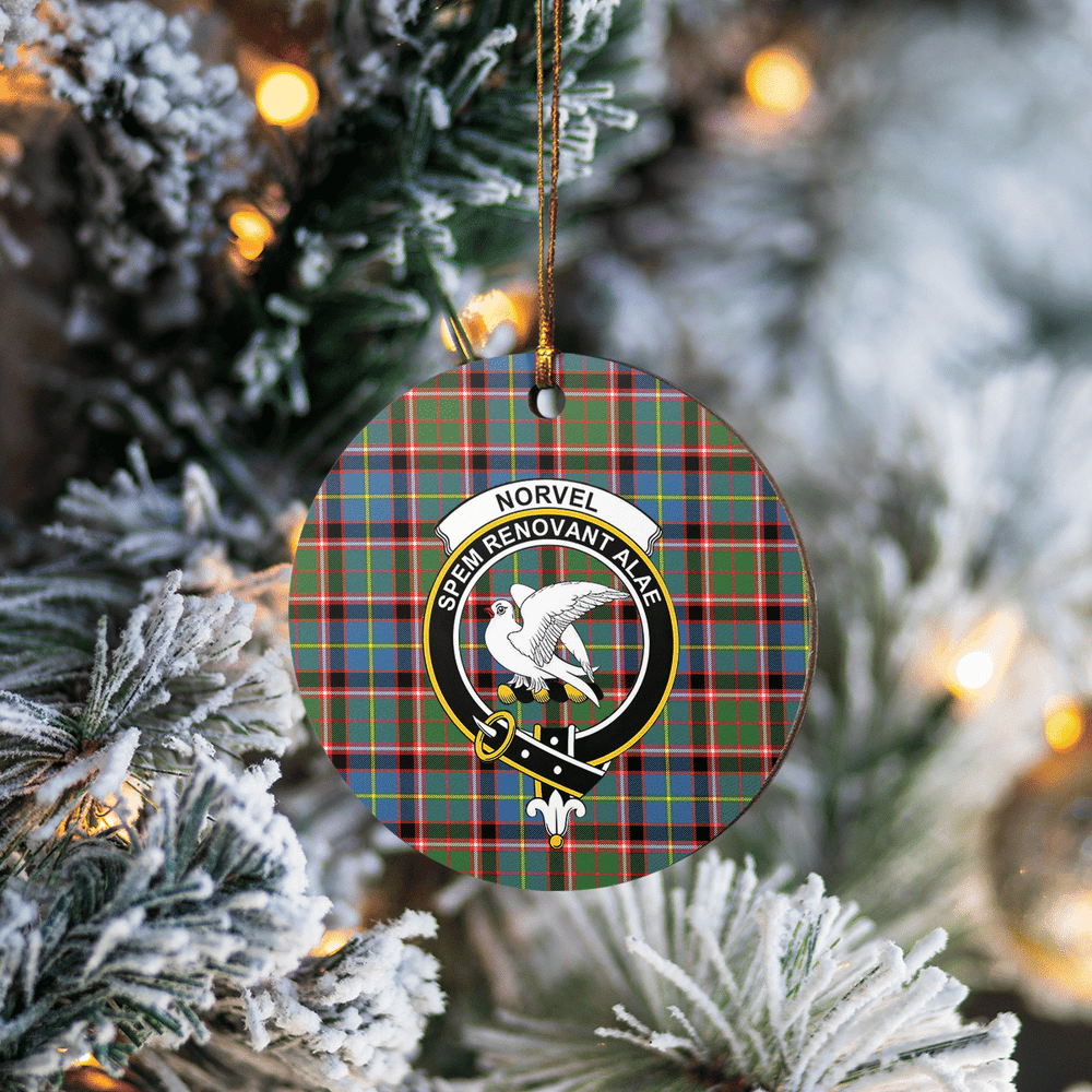 Clan Norvel (Stirling) Tartan Crest Round Ceramic Ornament XX71 Norvel (Stirling) Tartan Tartan Christmas
