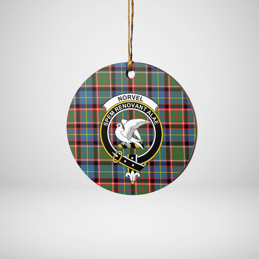 Clan Norvel (Stirling) Tartan Crest Round Ceramic Ornament XX71 Norvel (Stirling) Tartan Tartan Christmas
