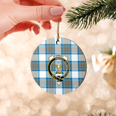 Clan Stewart Muted Blue Tartan Crest Round Ceramic Ornament MU11 Stewart Muted Blue Tartan Tartan Christmas