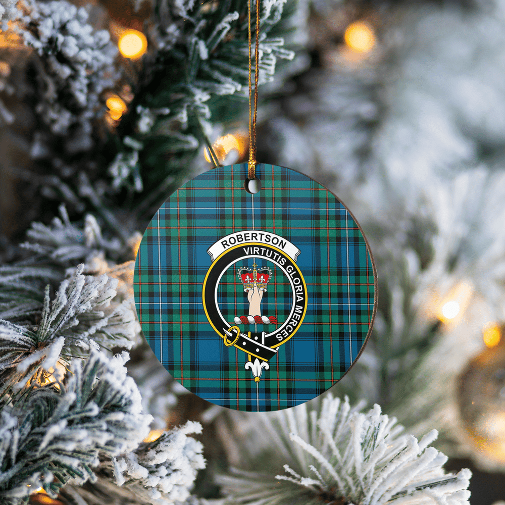 Clan Robertson Hunting Ancient Tartan Crest Round Ceramic Ornament SH10 Robertson Hunting Ancient Tartan Tartan Christmas