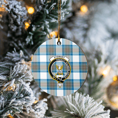Clan Stewart Muted Blue Tartan Crest Round Ceramic Ornament MU11 Stewart Muted Blue Tartan Tartan Christmas