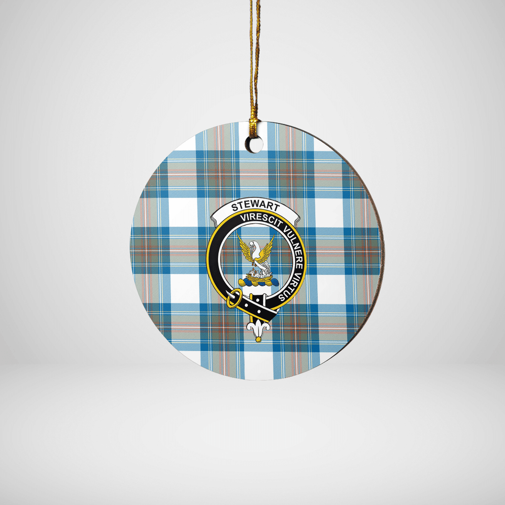 Clan Stewart Muted Blue Tartan Crest Round Ceramic Ornament MU11 Stewart Muted Blue Tartan Tartan Christmas