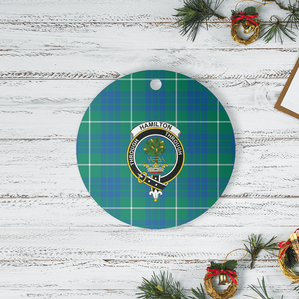Clan Hamilton Hunting Ancient Tartan Crest Round Ceramic Ornament ND10 Hamilton Hunting Ancient Tartan Tartan Christmas