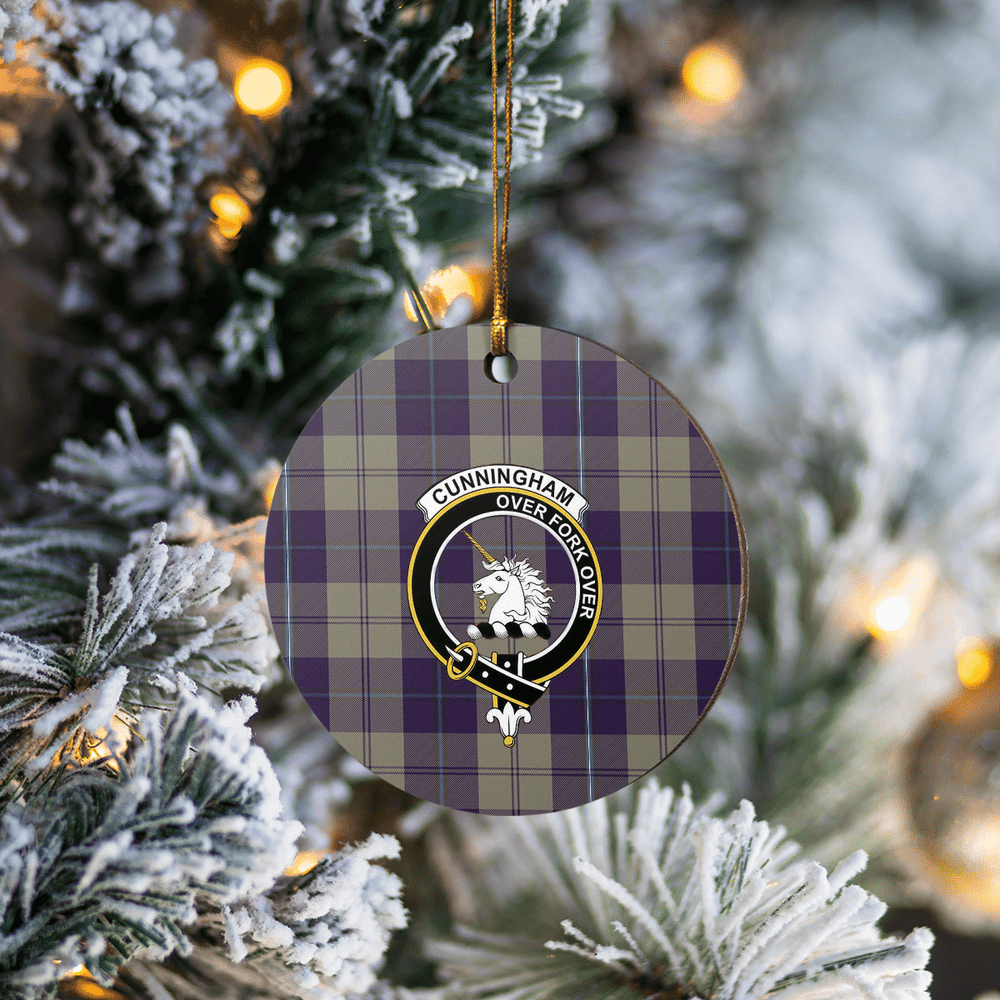 Clan Cunningham Dress Blue Dancers Tartan Crest Round Ceramic Ornament VE67 Cunningham Dress Blue Dancers Tartan Tartan Christmas