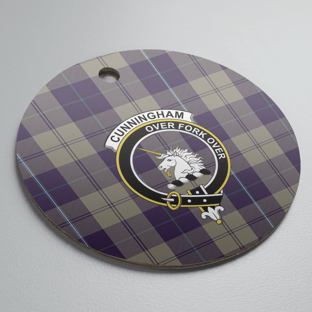 Clan Cunningham Dress Blue Dancers Tartan Crest Round Ceramic Ornament VE67 Cunningham Dress Blue Dancers Tartan Tartan Christmas