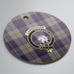 Clan Cunningham Dress Blue Dancers Tartan Crest Round Ceramic Ornament VE67 Cunningham Dress Blue Dancers Tartan Tartan Christmas