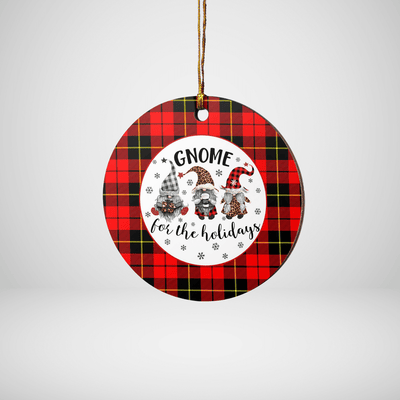 Clan Wallace Hunting Red Tartan Tartan Crest Gnome Round Ceramic Ornament
