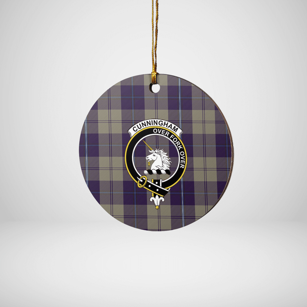 Clan Cunningham Dress Blue Dancers Tartan Crest Round Ceramic Ornament VE67 Cunningham Dress Blue Dancers Tartan Tartan Christmas