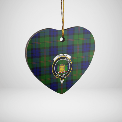 Clan Dundas Modern Tartan Crest Heart Ceramic Ornament