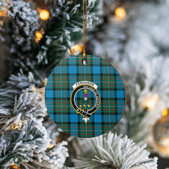 Clan Fergusson Ancient Tartan Crest Round Ceramic Ornament XF77 Fergusson Ancient Tartan Tartan Christmas