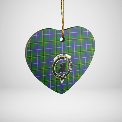 Clan Turnbull Hunting Tartan Crest Heart Ceramic Ornament