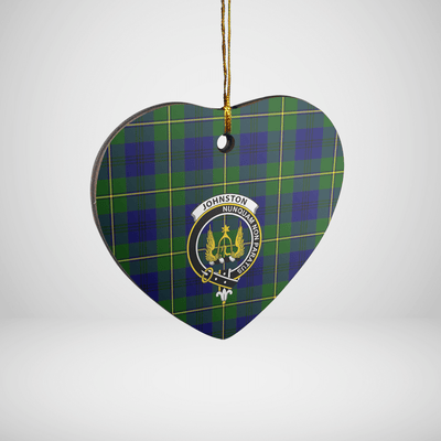 Clan Johnston Modern Tartan Crest Heart Ceramic Ornament FG54