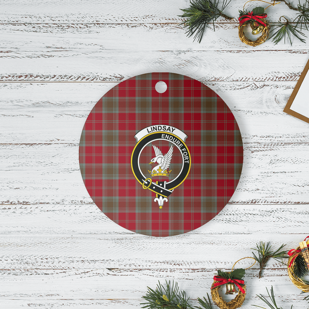 Clan Lindsay Weathered Tartan Crest Round Ceramic Ornament SF94 Lindsay Weathered Tartan Tartan Christmas