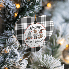 Clan MacFarlane Black & White Tartan Tartan Crest Gnome Heart Ceramic Ornament QD97 MacFarlane Black & White Tartan Tartan Christmas