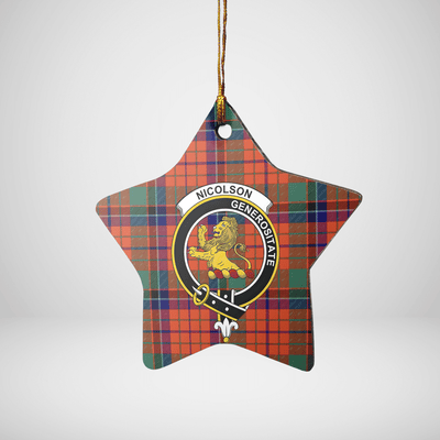 Clan Nicolson Ancient Tartan Crest Star Ceramic Ornament