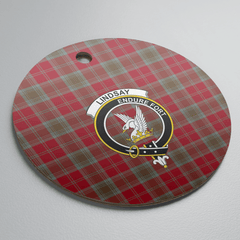 Clan Lindsay Weathered Tartan Crest Round Ceramic Ornament SF94 Lindsay Weathered Tartan Tartan Christmas