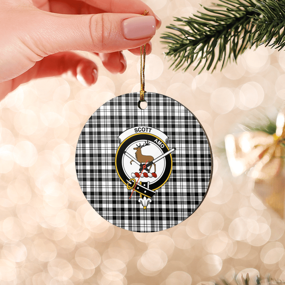 Clan Scott Black & White Modern Tartan Crest Round Ceramic Ornament CI81 Scott Black & White Modern Tartan Tartan Christmas