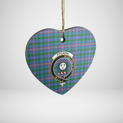 Clan Pitcairn Hunting Tartan Crest Heart Ceramic Ornament
