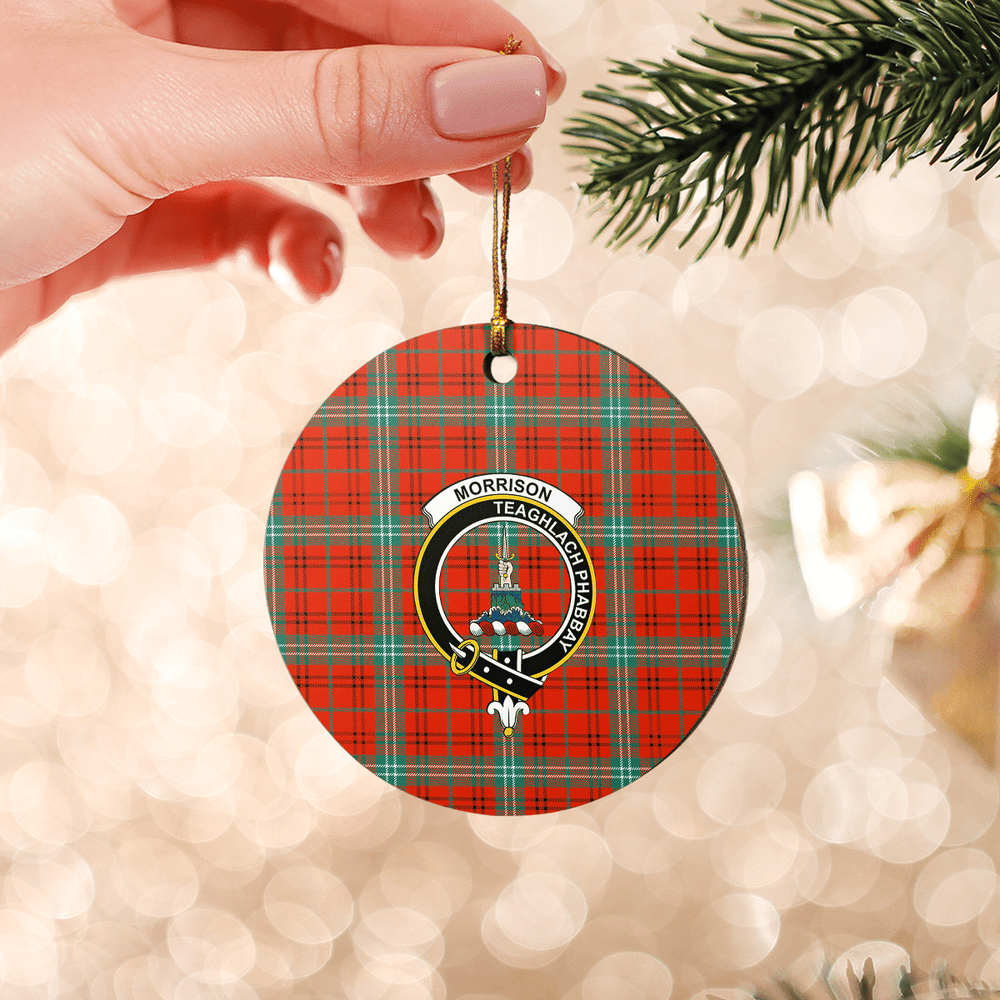 Clan Morrison Red Ancient Tartan Crest Round Ceramic Ornament BC12 Morrison Red Ancient Tartan Tartan Christmas