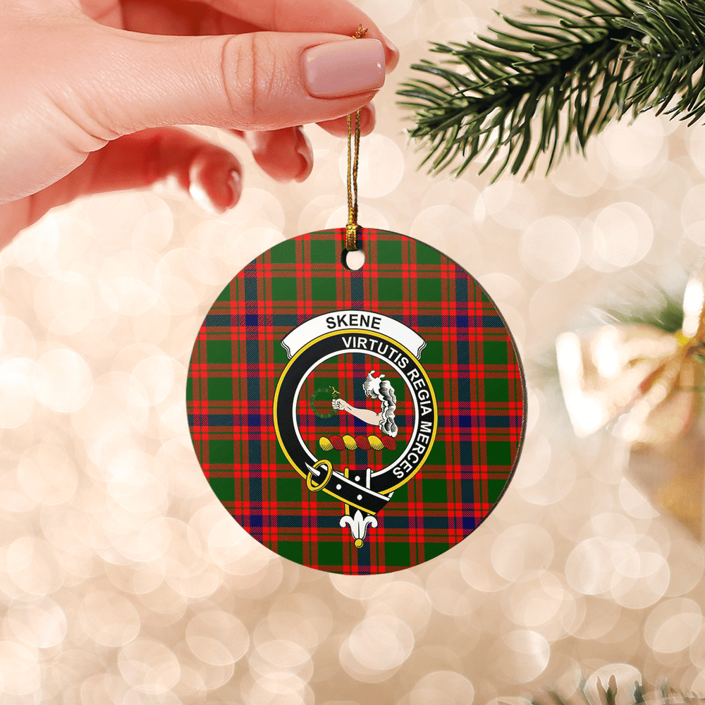 Clan Skene Modern Tartan Crest Round Ceramic Ornament ZL85 Skene Modern Tartan Tartan Christmas
