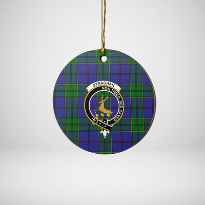 Clan Strachan Tartan Crest Round Ceramic Ornament