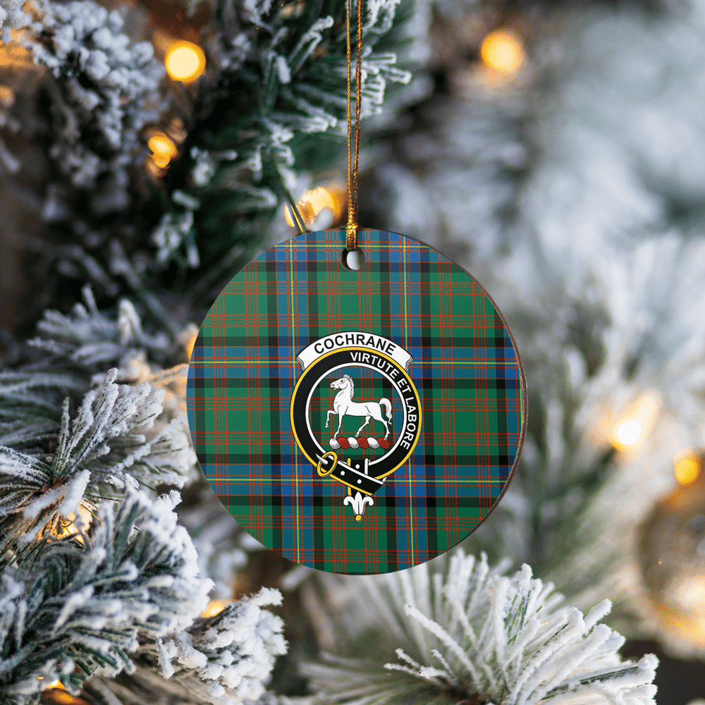 Clan Cochrane Ancient Tartan Crest Round Ceramic Ornament PR82 Cochrane Ancient Tartan Tartan Christmas
