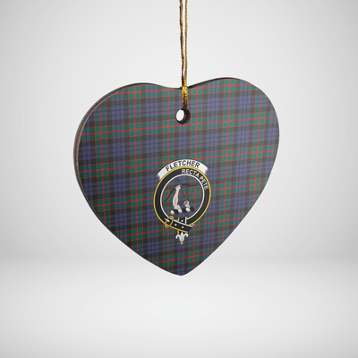 Clan Fletcher of Dunans Tartan Crest Heart Ceramic Ornament
