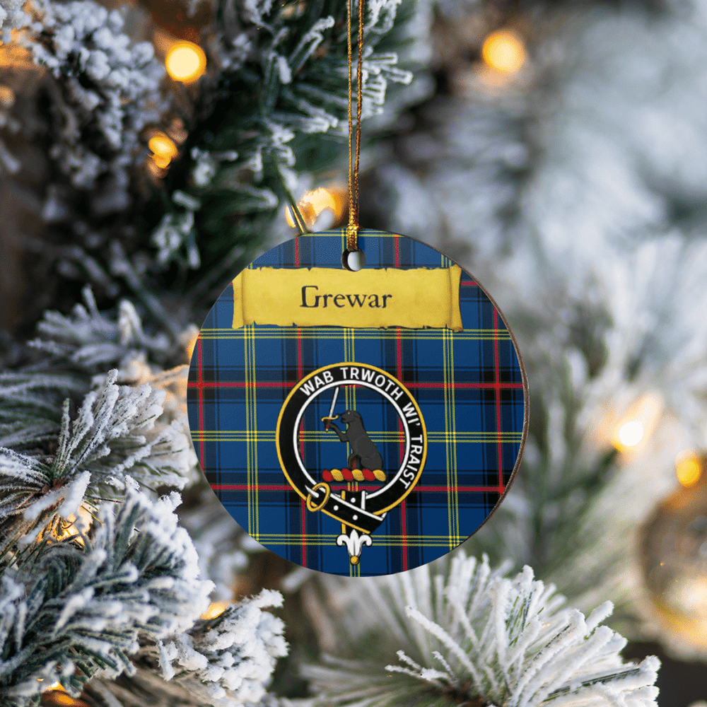 Clan Grewar Tartan Crest Round Ceramic Ornament UO56 Grewar Tartan Tartan Christmas