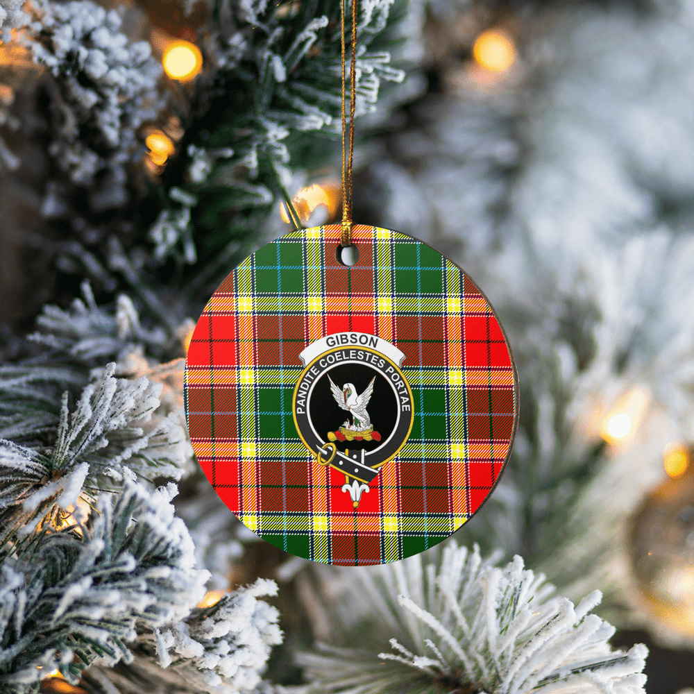 Clan Gibbs Tartan Crest Round Ceramic Ornament PQ15 Gibbs Tartan Tartan Christmas