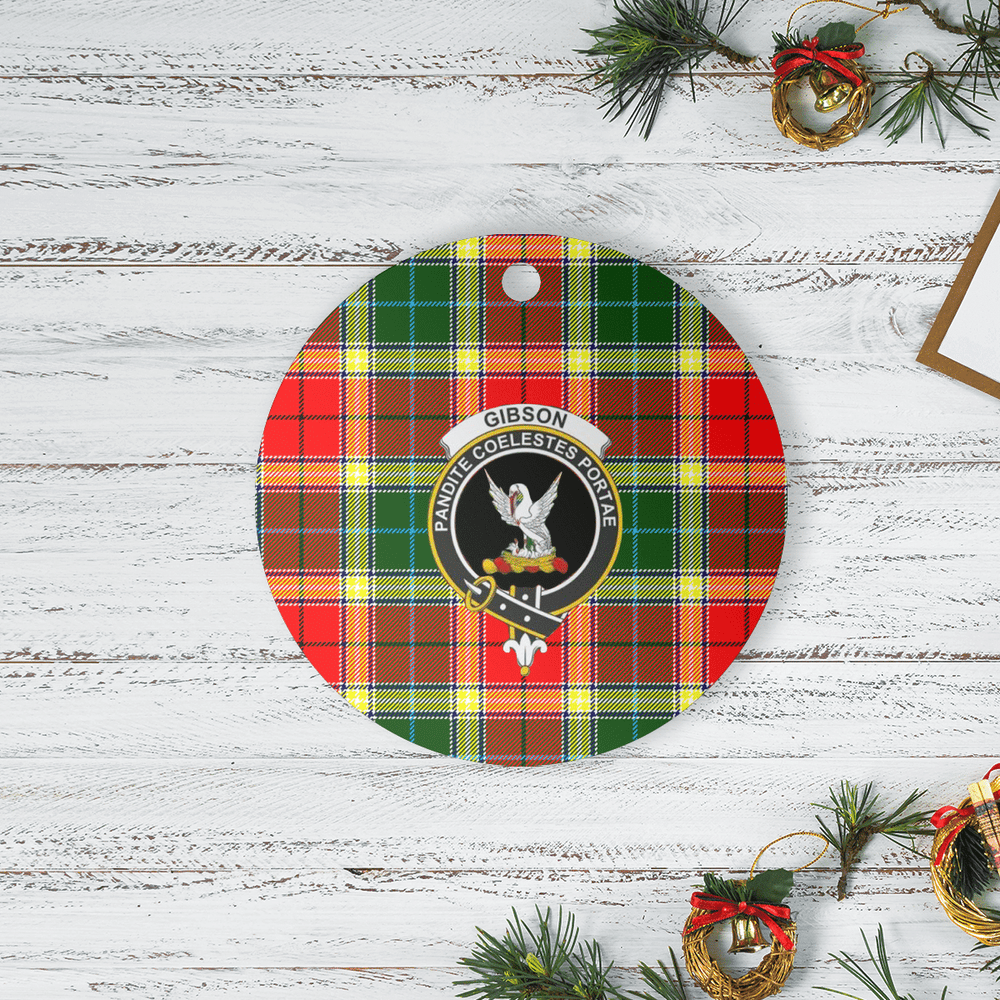 Clan Gibbs Tartan Crest Round Ceramic Ornament PQ15 Gibbs Tartan Tartan Christmas