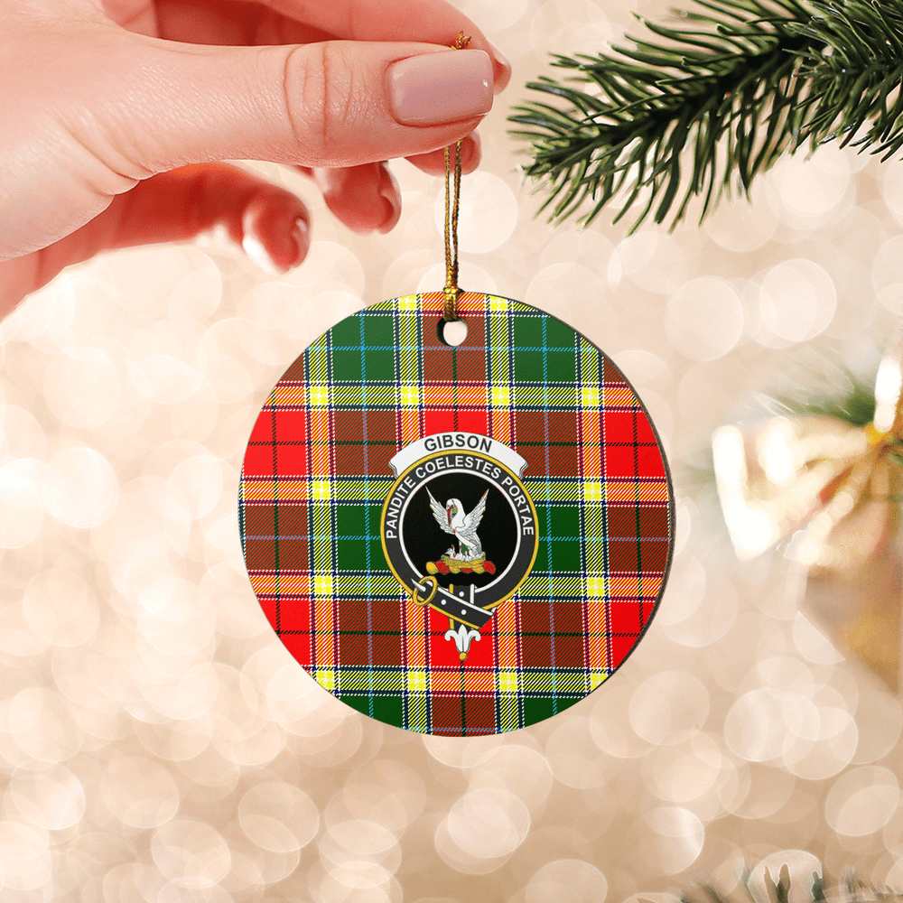 Clan Gibbs Tartan Crest Round Ceramic Ornament PQ15 Gibbs Tartan Tartan Christmas