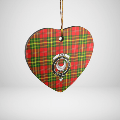 Clan Leask Tartan Crest Heart Ceramic Ornament