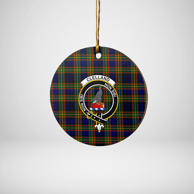 Clan Clelland Modern Tartan Crest Round Ceramic Ornament
