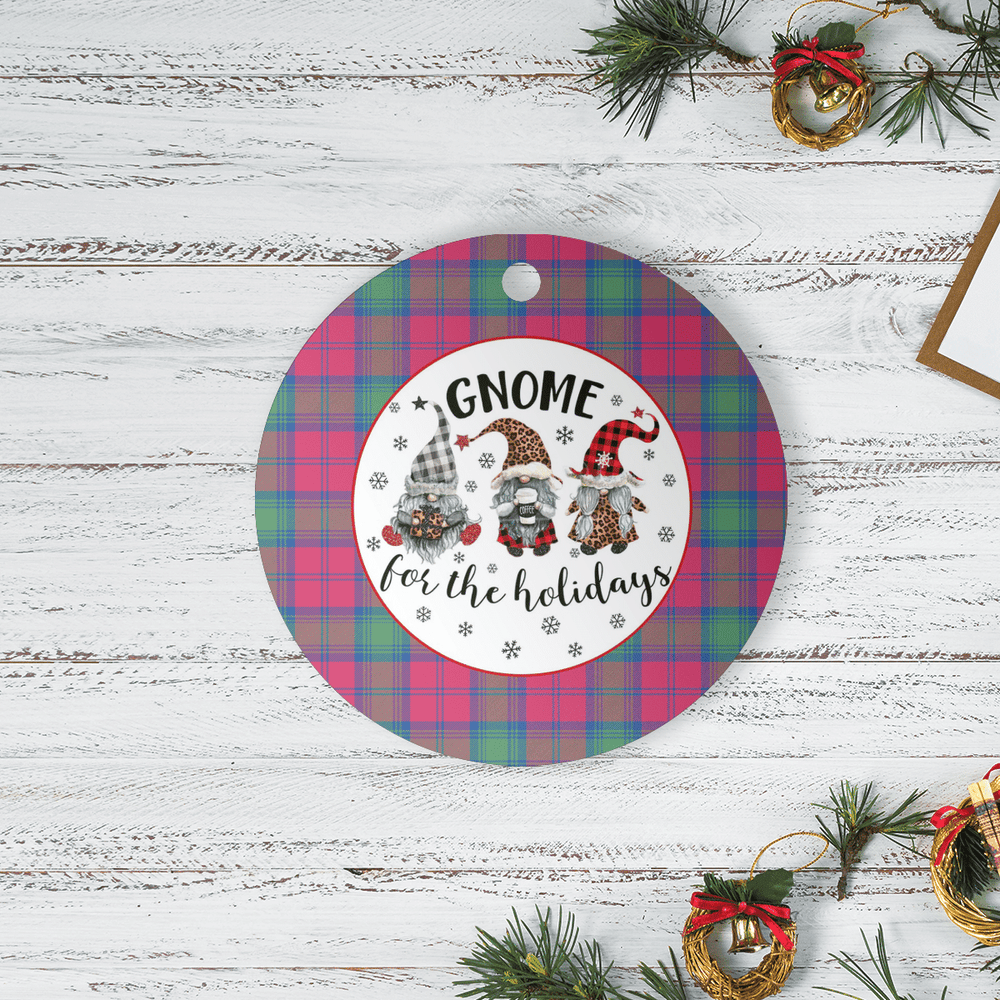 Clan Lindsay Ancient Tartan Tartan Crest Gnome Round Ceramic Ornament QG81 Lindsay Ancient Tartan Tartan Christmas