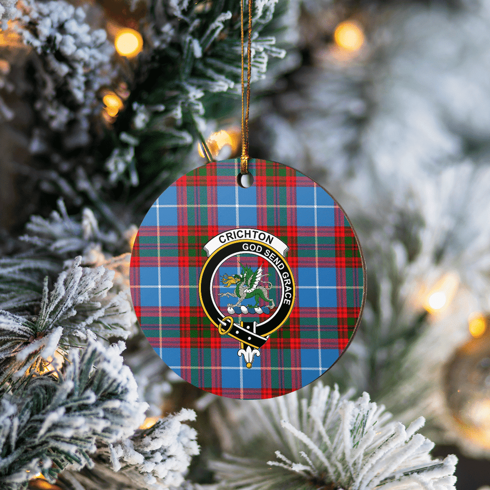 Clan Crichton District Tartan Crest Round Ceramic Ornament HC76 Crichton District Tartan Tartan Christmas