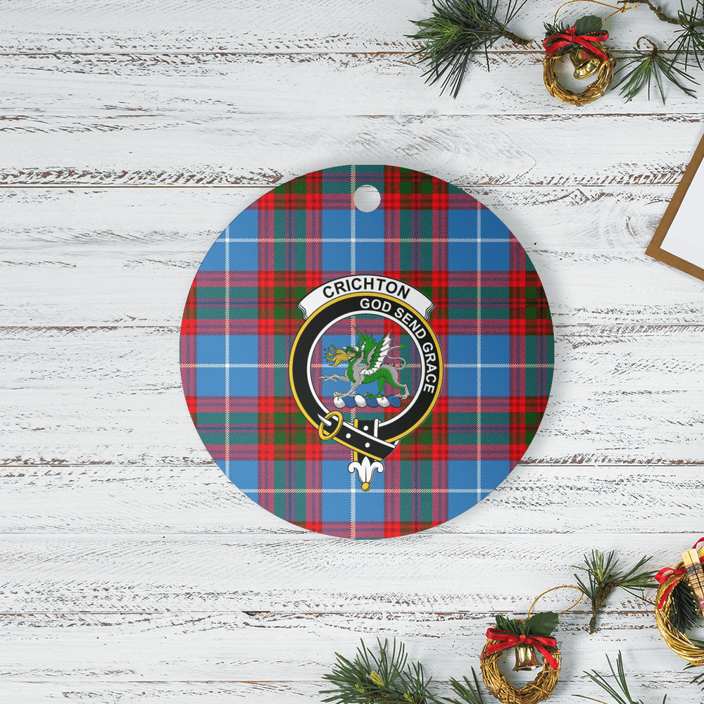 Clan Crichton District Tartan Crest Round Ceramic Ornament HC76 Crichton District Tartan Tartan Christmas