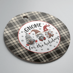 Clan Menzies Black & White Ancient Tartan Tartan Crest Gnome Round Ceramic Ornament OI28 Menzies Black & White Ancient Tartan Tartan Christmas